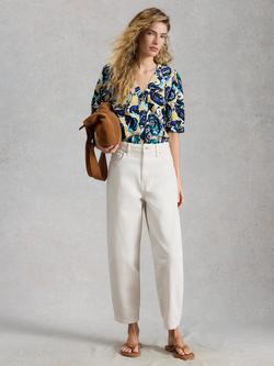 White Stuff Fern Linen Top, Navy/Multi, Navy/Multi