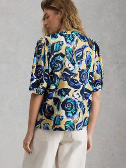 White Stuff Fern Linen Top, Navy/Multi - view 2, Navy/Multi