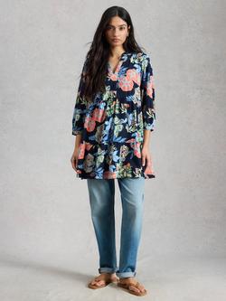 White Stuff Marta Floral V-Neck Tunic, Navy/Multi, Navy/Multi