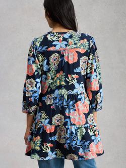White Stuff Marta Floral V-Neck Tunic, Navy/Multi - view 2, Navy/Multi