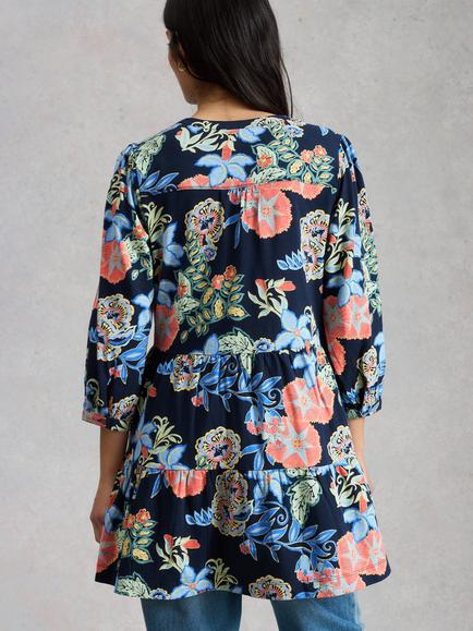 White Stuff Marta Floral V-Neck Tunic, Navy/Multi - view 2, Navy/Multi