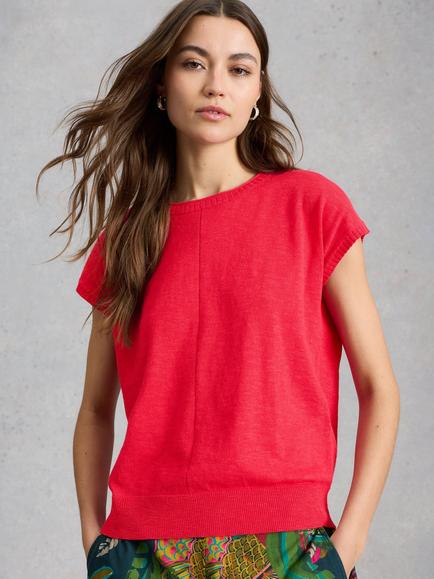 White Stuff Nova Crew Neck T-Shirt, Dark Pink, Dark Pink