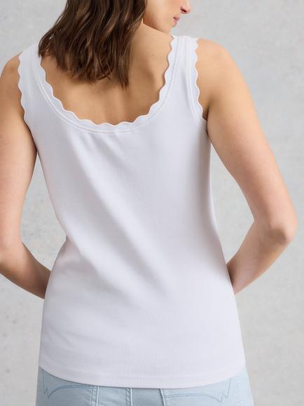 White Stuff Piper Scallop Trim Ribbed Vest Top, White - view 2, White