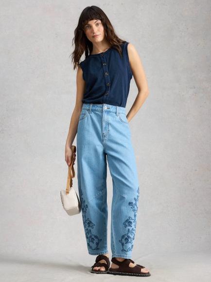 White Stuff Simone Button Through Sleeveless Tank Top, Indigo Blue