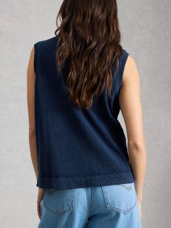 White Stuff Simone Button Through Sleeveless Tank Top, Yellow - view 2, Indigo Blue