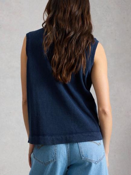 White Stuff Simone Button Through Sleeveless Tank Top - view 2, Indigo Blue