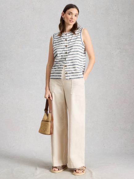 White Stuff Simone Stripe Button Down Vest Top, Ivory, Ivory
