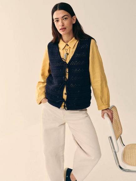 White Stuff Tilda Crochet Waistcoat, Midnight, Midnight