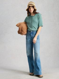 White Stuff Betsy Short Sleeve Cardigan, Teal, Teal