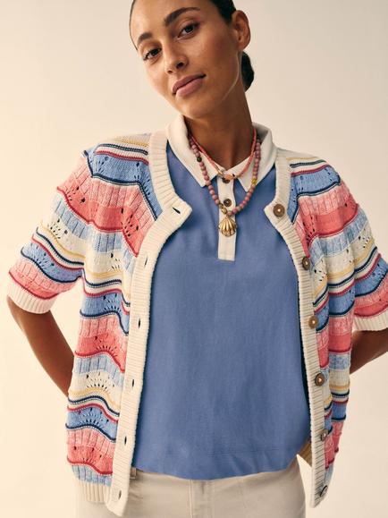 White Stuff Isabella Wave Knit Cardigan, Ivory/Multi, Ivory/Multi