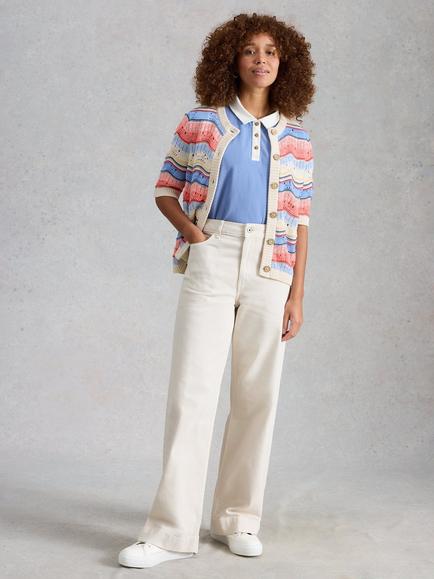 White Stuff Isabella Wave Knit Cardigan, Ivory/Multi - view 2, Ivory/Multi