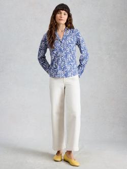 White Stuff Annie Floral Jersey Shirt, Blue, Blue