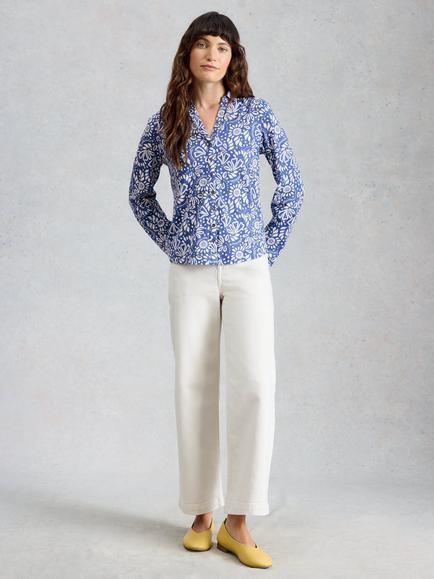 White Stuff Annie Floral Jersey Shirt, Blue, Blue