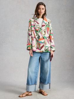 White Stuff Sasha Floral Double Breasted Linen Blazer, Multi, Multi