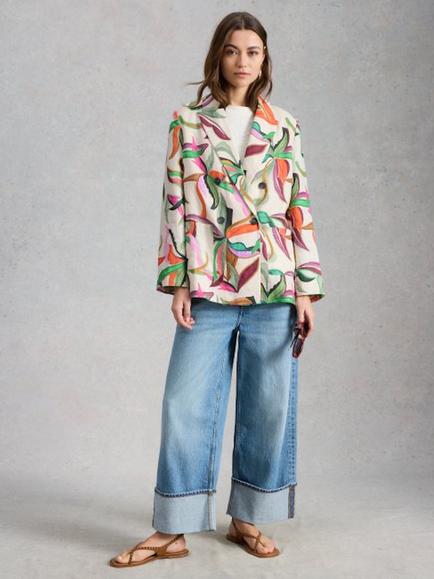 White Stuff Sasha Floral Double Breasted Linen Blazer, Multi, Multi