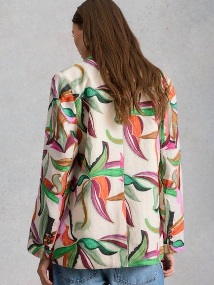White Stuff Sasha Floral Double Breasted Linen Blazer, Multi - view 2, Multi