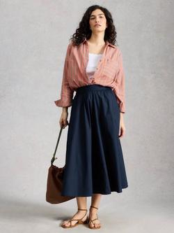 White Stuff Abigail A-Line Midi Skirt, Midnight Blue, Midnight Blue