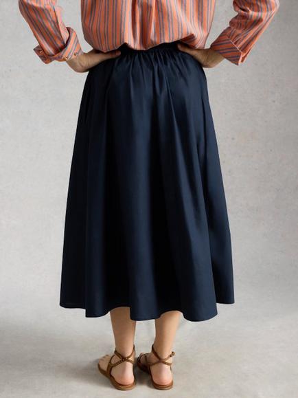 White Stuff Abigail A-Line Midi Skirt, Midnight Blue - view 2, Midnight Blue