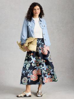 White Stuff Abigail Floral Midi Skirt, Navy/Multi, Navy/Multi