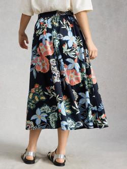 White Stuff Abigail Floral Midi Skirt, Navy/Multi - view 2, Navy/Multi