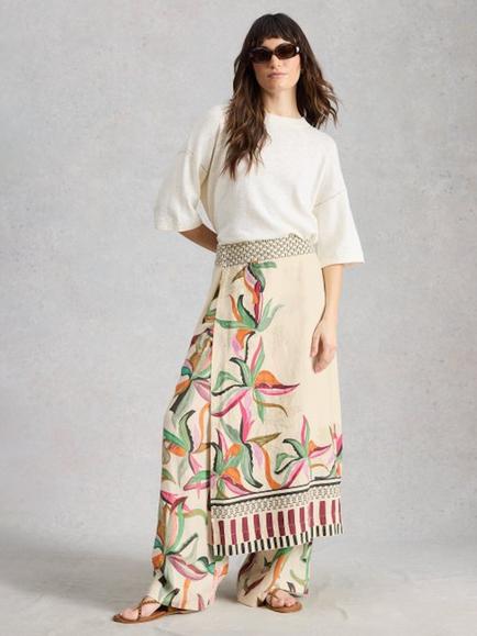 White Stuff Alba Tie Side Linen Rich Wrap Skirt containing LENZING™ ECOVERO™ Viscose, Natural/Multi, Natural/Multi