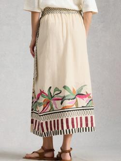 White Stuff Alba Tie Side Linen Rich Wrap Skirt containing LENZING™ ECOVERO™ Viscose, Natural/Multi - view 2, Natural/Multi