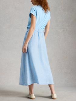 White Stuff Riley Button Front Linen Rich Skirt, Blue - view 2, Blue
