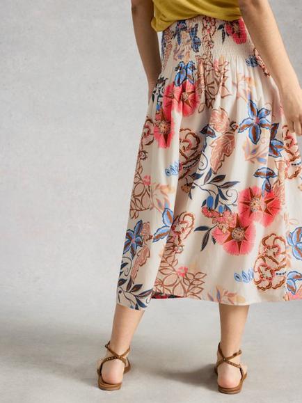 White Stuff Suri Floral Print Cotton Midi Skirt, Ivory/Multi - view 2, Ivory Multi