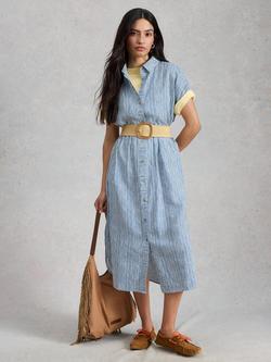 White Stuff Annabelle Stripe Linen Rich Shirt Dress, Blue, Blue