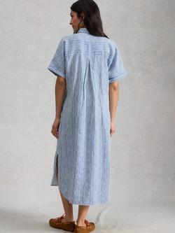 White Stuff Annabelle Stripe Linen Rich Shirt Dress, Blue - view 2, Blue