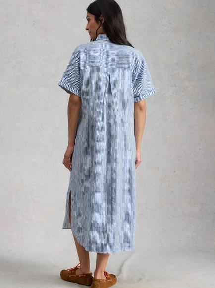 White Stuff Annabelle Stripe Linen Rich Shirt Dress, Blue - view 2, Blue