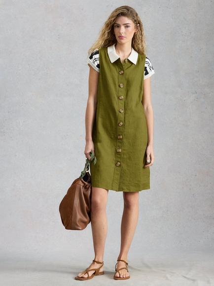 White Stuff Milie Linen Sleeveless Mini Dress, Green, Green