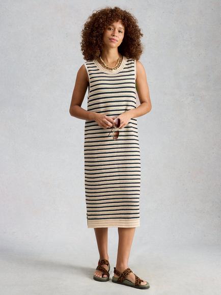 White Stuff Clarissa Crochet Stripe Beach Dress, Black/Multi, Black/Multi