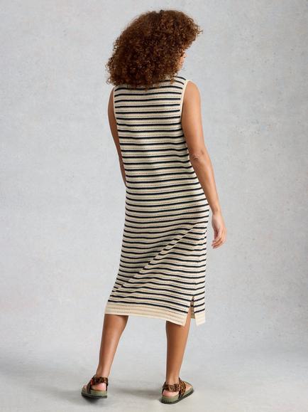 White Stuff Clarissa Crochet Stripe Beach Dress, Black/Multi - view 2, Black/Multi
