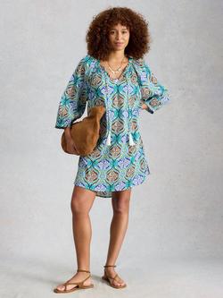 White Stuff Lottie Geometric Kaftan, Green/Multi, Green/Multi