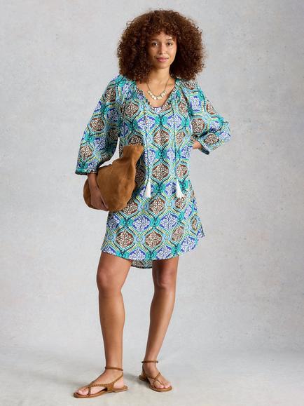 White Stuff Lottie Geometric Kaftan, Green/Multi, Green/Multi