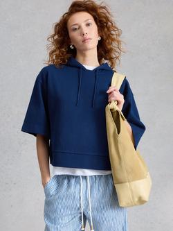 White Stuff Herringbone Elbow Sleeve Hoodie, Navy, Navy