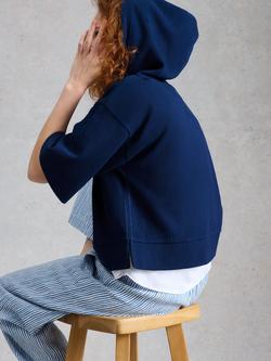White Stuff Herringbone Elbow Sleeve Hoodie, Navy - view 2, Navy