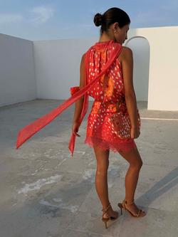 Never Fully Dressed Maeva Fawn Mini Skirt containing LENZING™ ECOVERO™ Viscose, Coral/Multi - view 2, Coral/Multi