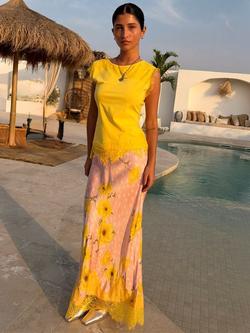 Never Fully Dressed Fawn Poppy Maeva Skirt containing LENZING™ ECOVERO™ Viscose, Pink/Multi, Pink/Multi