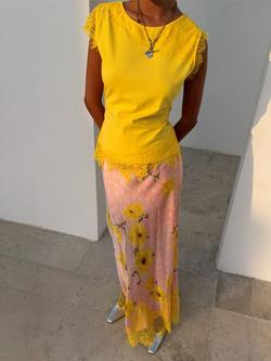 Never Fully Dressed Fawn Poppy Maeva Skirt containing LENZING™ ECOVERO™ Viscose, Pink/Multi - view 2, Pink/Multi