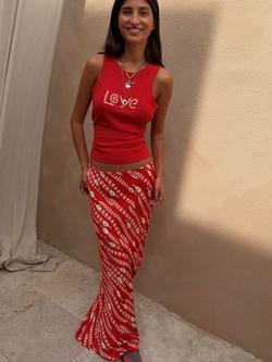 Never Fully Dressed Dorris Snake Print Skirt containing LENZING™ ECOVERO™ Viscose, Red/Multi, Red/Multi