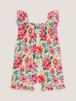 Monsoon Baby Floral Print Playsuit, Ivory, Ivory