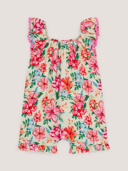 Monsoon Baby Floral Print Playsuit, Ivory