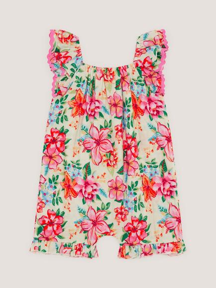 Monsoon Baby Floral Print Playsuit - view 2, Ivory