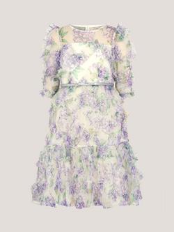 Monsoon Kids' Hydrangea Print Ruffle Party Dress, Multi, Multi