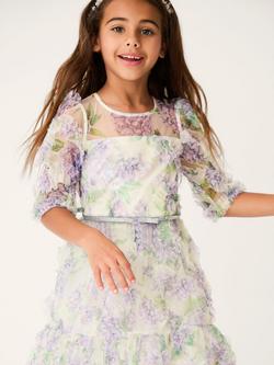 Monsoon Kids' Hydrangea Print Ruffle Party Dress, Multi - view 2, Multi