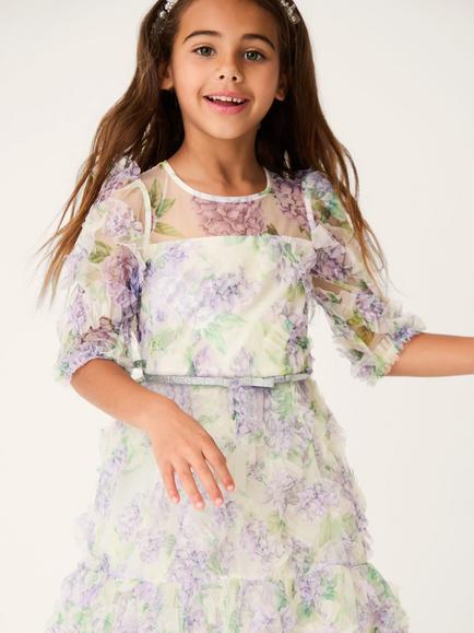 Monsoon Kids' Hydrangea Print Ruffle Party Dress, Multi - view 2, Multi