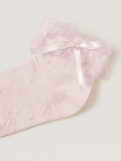 Monsoon Kids' Bow Frilly Socks, Pink - view 2, Pink