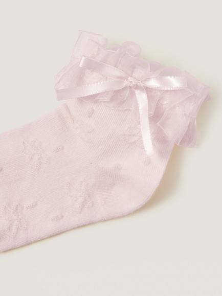 Monsoon Kids' Bow Frilly Socks, Pink - view 2, Pink